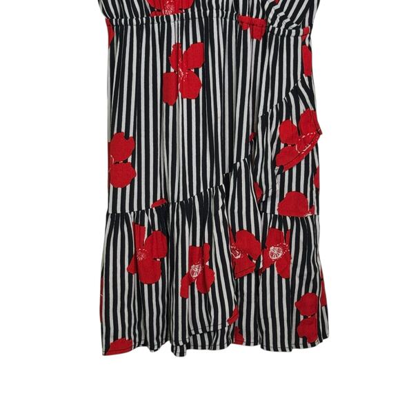 Madewell Size 2 Bianca Ruffle Wrap Dress Red Floral On Black Stripe - Picture 5 of 9